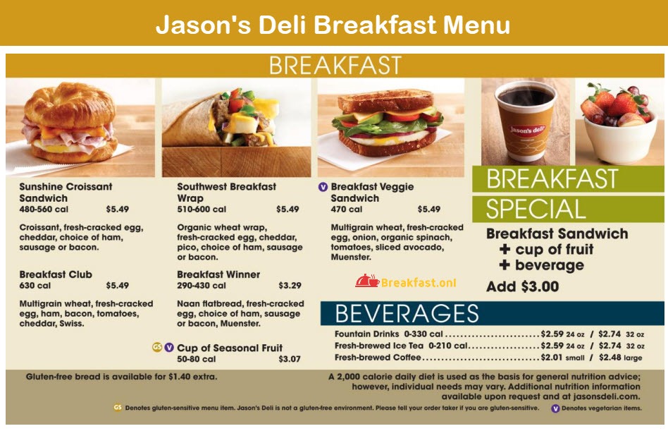 Jason's Deli Breakfast Menu Chart with Price