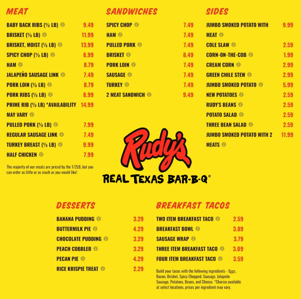 Rudy's Breakfast Menu with Price